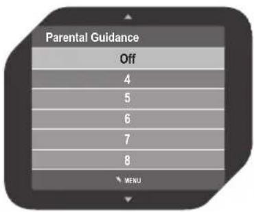 Parental Guidance Off 4 5 6 7 8 MENU