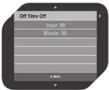 Off Time Off Hour 00 Minute 00 MENU