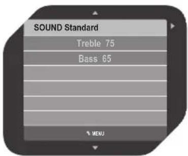 SOUND Standard Treble 75 Bass 65 MENU