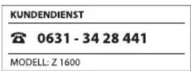 KUNDENDIENST 0631 - 34 28 441 MODELL: Z 1600