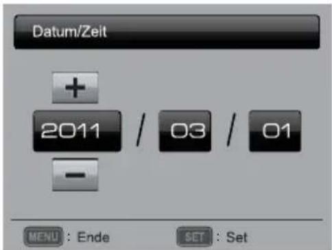 Datum/Zeit + 2011 / 03 / 01 - MENU : Ende SET : Set