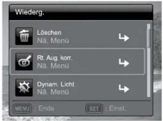 Rt. Aug. korr. Ausführen Abbruch MENU : Ende SET : Einst.