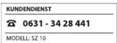 KUNDENDIENST 0631 - 34 28 441 MODELL: SZ 10