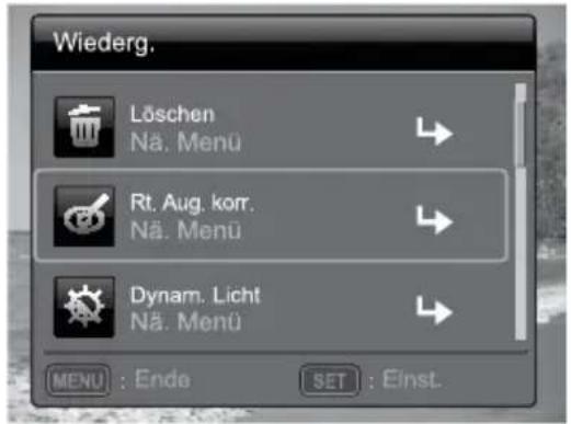 Rt. Aug. korr. Ausführen Abbruch MENU : Ende SET : Einst.