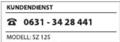 KUNDENDIENST 0631 - 34 28 441 MODELL: SZ 125