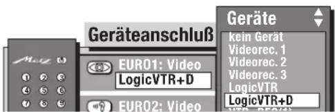 Geräteanschluß EUR01: Video LogicVTR+D EUR02: Video Geräte kein Gerät Videorec. 1 Videorec. 2 Videorec. 3 LogicVTR LogicVTR+D