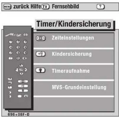 NEK zurück Hilfe TV Fernsehbild Timer/Kindersicherung Zeiteinstellungen Kindersicherung Timeraufnahme MVS-Grundeinstellung 696+08F-D