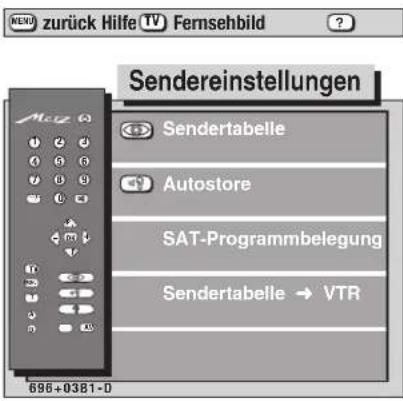 SENDereinstellungen Sendertabelle Autostore SAT-Programmbelegung Sendertabelle → VTR 696+0381-D