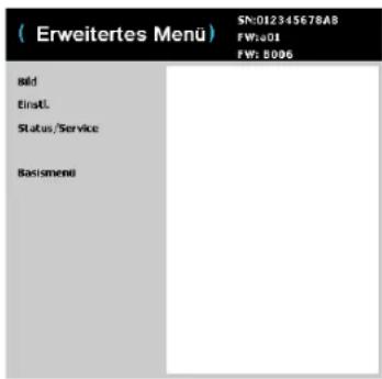 ( Erweitertes Menu ) Sh:012345678AB FW:001 FW: 8096 Sold Einstl. Status/Service Ratistmenü