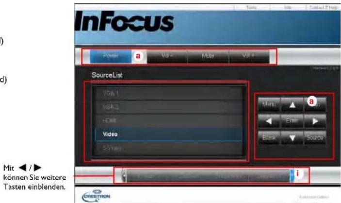 InFocus Voi a Voi - Mio Voi + SourceList Voi 1 VGA 2 HOB Video S-Home Menu Enter Blank Source a i Mit ← /► können Sie weitere Tasten einblenden.