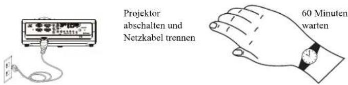 Projektor abschalten und Netzkabel trennen 60 Minuten warten