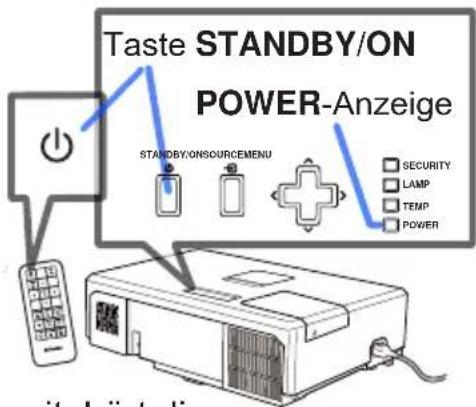 Taste STANDBY/ON POWER-Anzeige STANDBY/ONSOURCEMENU SECURITY LAMP TEMP POWER