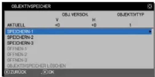 OBJEKTIVSPEICHER OBJ. VERSCHL OBJEKTIVTYP V H AKTUELL +0 +0 1 SPEICHERN-1 SPEICHERN-2 SPEICHERN-3 ÖFFNEN-1 ÖFFNEN-2 ÖFFNEN-3 OBJEKTIVSPEICHER LÜSCHEN ZUROCK OK