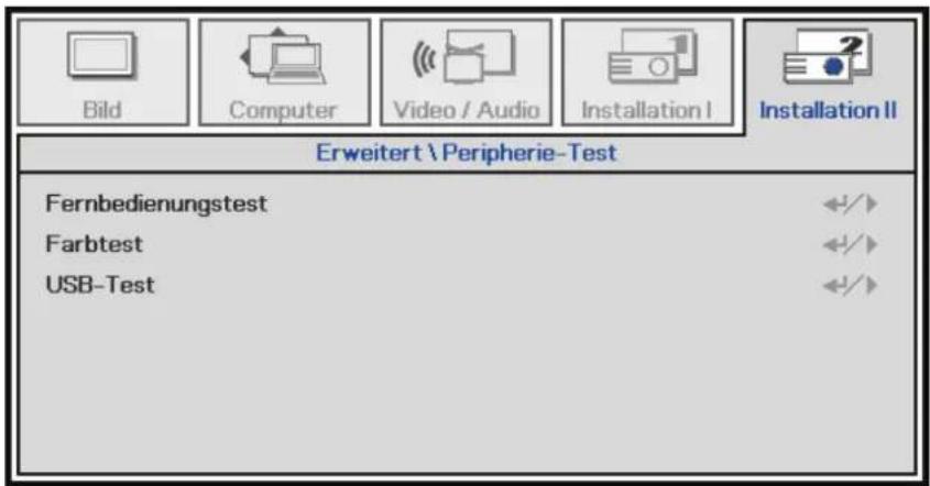Bild Computer Video / Audio Installation I Installation II Erweitert \ Peripherie-Test Fernbedienungstest Farbtest USB-Test