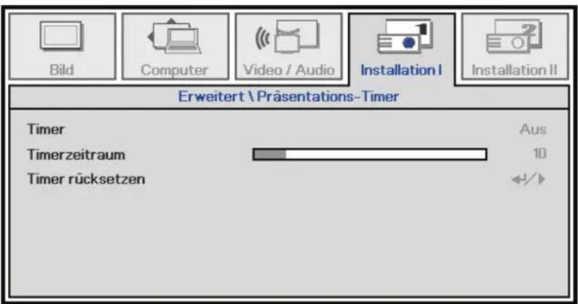 Bild Computer Video / Audio Installation I Installation II Erweitert \ Präsentations-Timer Timer Aus Timerzeitraum 10 Timer rücksetzen