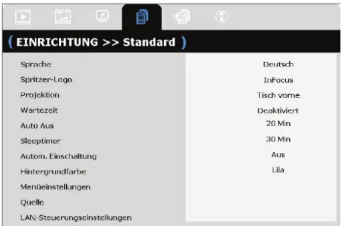 INFOCUS IN5318 - Menü EINRICHTUNG>>Standard - 1