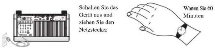 Schalten Sie das Gerät aus und ziehen Sie den Netzstecker Warten Sie 60 Minuten