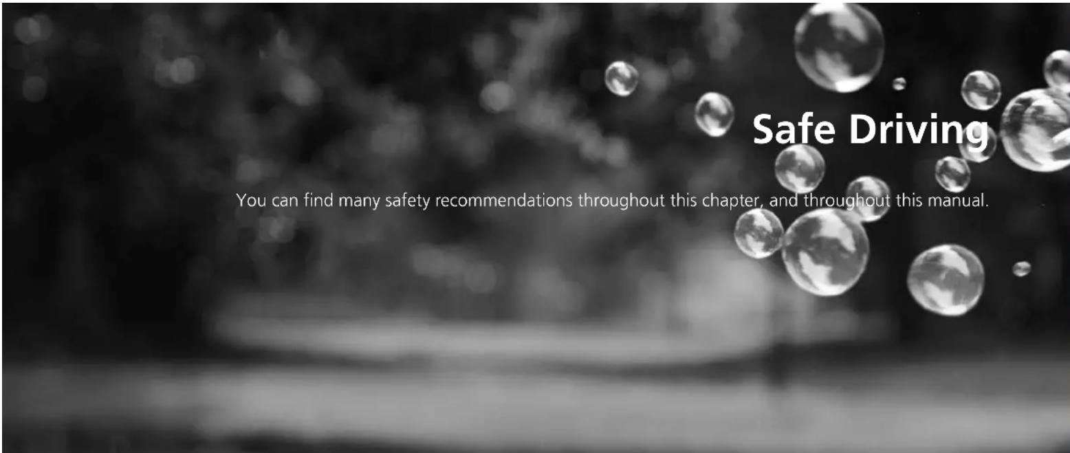 Safe Driving You can find many safety recommendations throughout this chapter, and throughout this manual.
