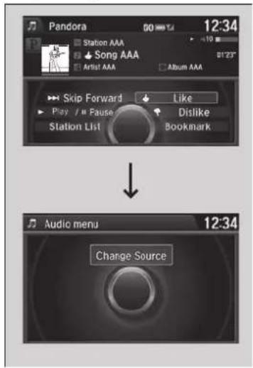 Pandora 12:34 Station AAA Song AAA Artist AAA Album AAA Skip Forward Like Play / Pause Dislike Station List Bookmark Audio menu 12:34 Change Source