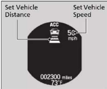 Set Vehicle Distance ACC 50° mph Set Vehicle Speed 002300 miles 73°F