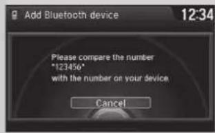 Add Bluetooth device 12:34 Please compare the number *123456* with the number on your device Cancel
