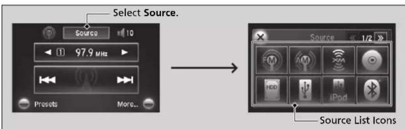 Select Source. Source 10 97.9 MHz Presets More... Source List Icons Source 1/2