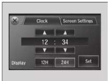 Clock Screen Settings 12 : 34 Display 12H 24H Set