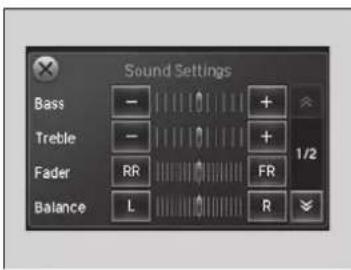 Sound Settings Bass - + Treble - + Fader RR FR 1/2 Balance L R