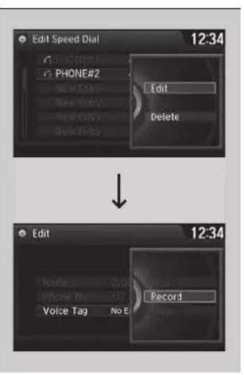Edit Speed Dial 12:34 PHONE#2 New Entry New Entry New Entry Edit Delete 12:34 Name: CLO Phone No: UTT Voice Tag No E Record