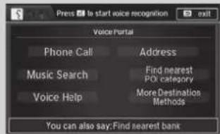Press to start voice recognition Voice Portal Phone Call Address Music Search Find nearest POI category Voice Help More Destination Methods You can also say: Find nearest bank