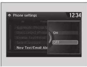 Phone settings 12:34 Automatic Phone Use/Contact Photo Explore Text/Email Select Account New Text/Email Ale On Off