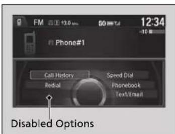 FM 13.0 sec 60 T Phone#1 Call History Speed Dial Redial Phonebook Text/Email Disabled Options