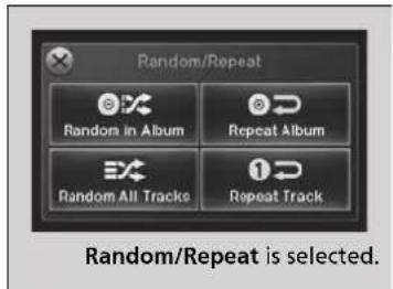 Random/Repeat Random in Album Repeat Album Random All Tracks Repeat Track Random/Repeat is selected.