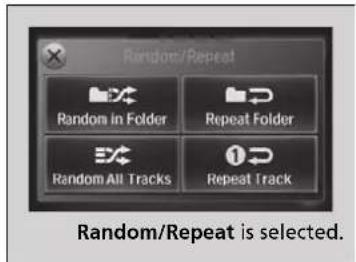 Random/Repeat Random in Folder Repeat Folder All Tracks Repeat Track Random/Repeat is selected.