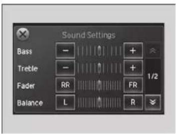 Sound Settings Bass - Treble + Fader RR FR 1/2 Balance L R