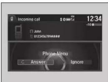 Incoming call 12:34 John 012345678N### Phone Menu Answer Ignore