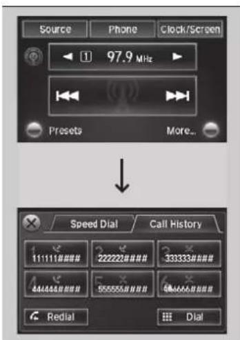 Source Phone Clock/Screen 97.9 MHz Presets More... Speed Dial Call History 111111##### 222222##### 333333##### 444444##### 555555##### 666666##### Redial Dial