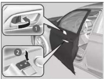 Diagram showing car door seatbelting process with numbered steps for lifting and adjusting parts