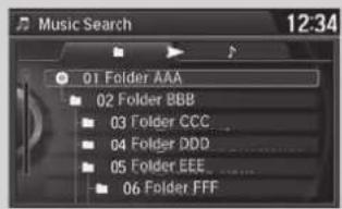 Music Search 12:34 01 Folder AAA 02 Folder BBB 03 Folder CCC 04 Folder DDD 05 Folder EEE 06 Folder FFF