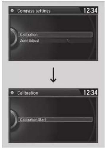 Compass settings 12:34 Calibration Zone Adjust 1 Calibration 12:34 Calibration Start