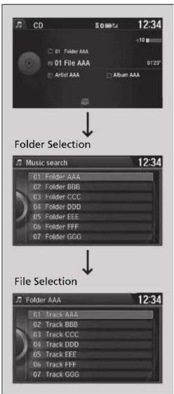Honda Accord Sedan (2014) - How to Select a File from the Music Search List (MP3/WMA/AAC) - 1