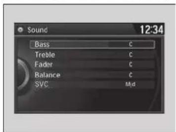 Sound 12:34 Bass C Treble C Fader C Balance C SVC Mid