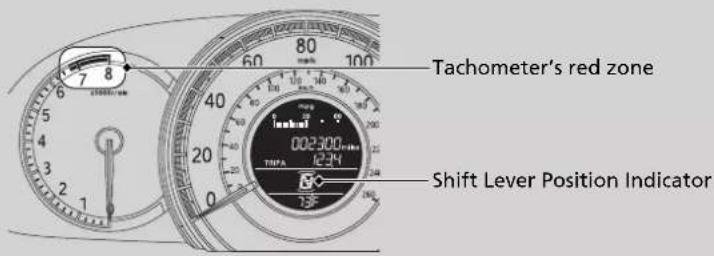 Tachometer's red zone Shift Lever Position Indicator