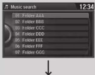 Music search 12:34 01 Folder AAA 02 Folder BBB 03 Folder CCC 04 Folder DDD 05 Folder EEE 06 Folder FFF 07 Folder GGG