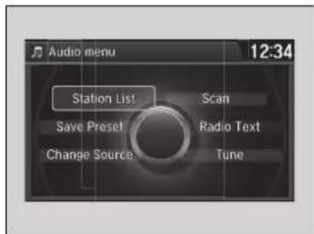 Audio menu 12:34 Station List Scan Save Preset Radio Text Change Source Tune