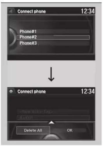 Connect phone 12:34 Phone#1 Phone#2 Phone#3 Connect phone 12:34 OK Delete All