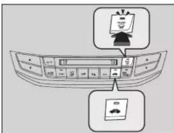 Diagram showing a car interior with labeled compartments and icons, likely illustrating vehicle or electronics layout.