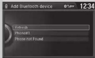 Add Bluetooth device 0 Table 12:34 Refresh Phone1. Phone not Found