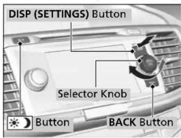 DISP (SETTINGS) Button Selector Knob Button BACK Button