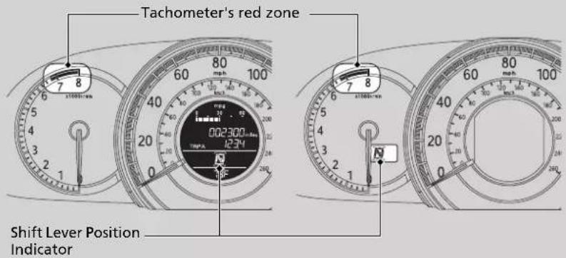 Tachometer's red zone Shift Lever Position Indicator